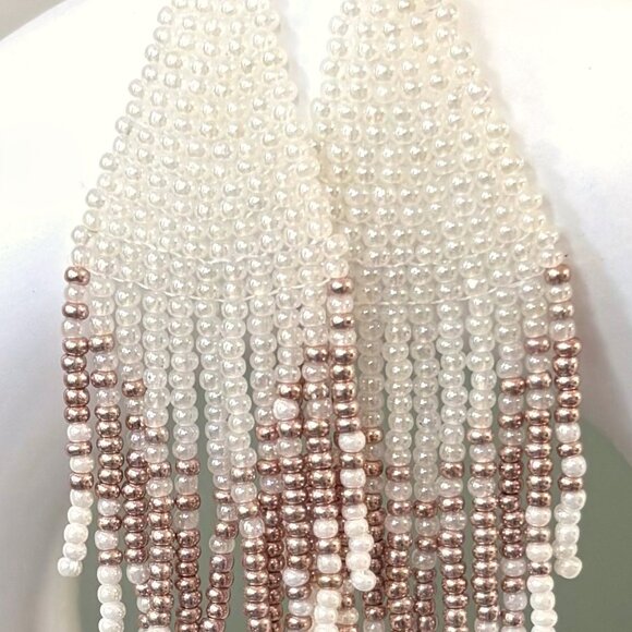 Hand Beaded Warm White Copper Gradient Chandelier Tassel Dangle Earrings New - Picture 3 of 5